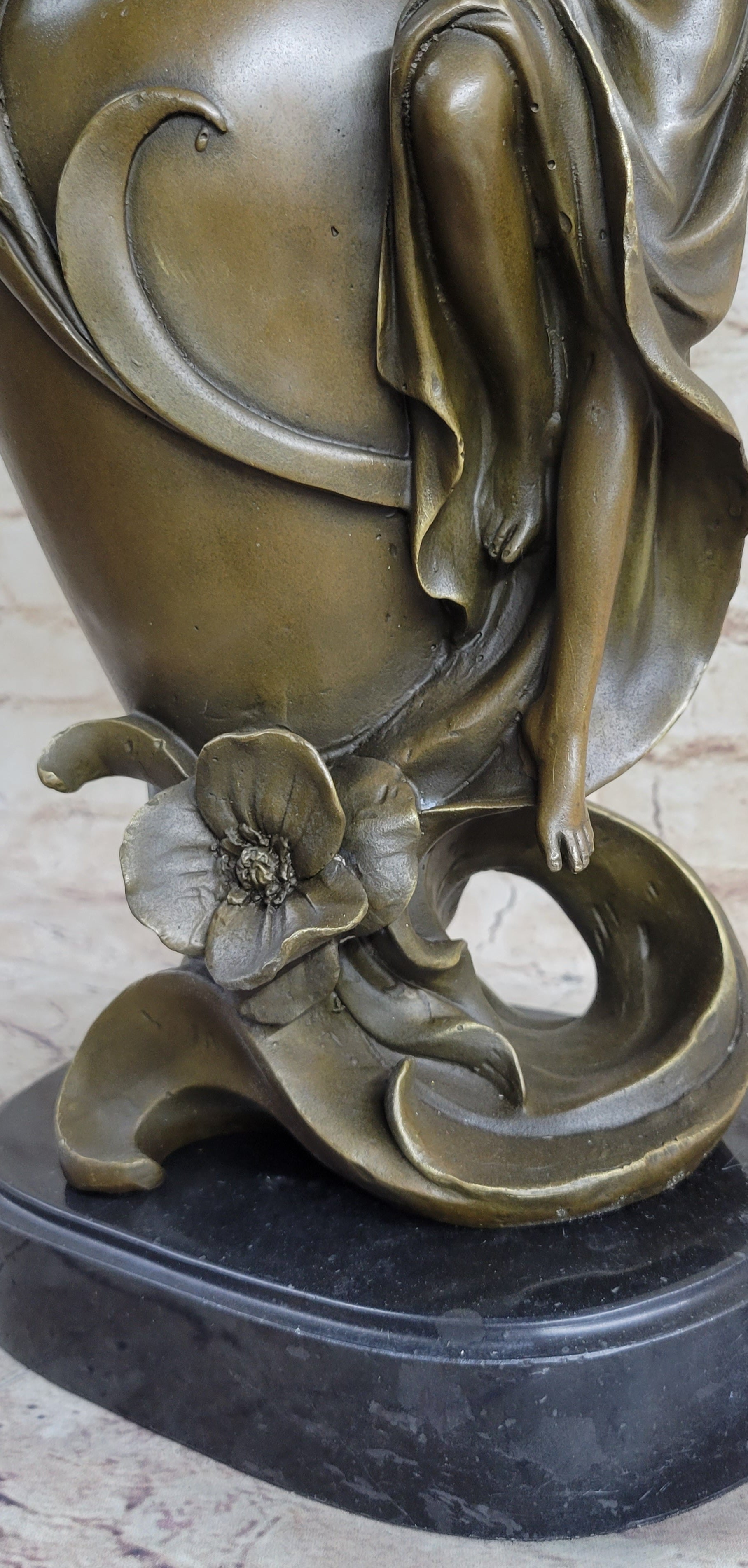 Signed Hot Cast Kassin Semi Nude Nymph Floating Bronze Sculpture