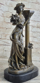 Victorian Captive Lady Holding Bouquet Bronze Sculpture