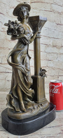 Victorian Captive Lady Holding Bouquet Bronze Sculpture