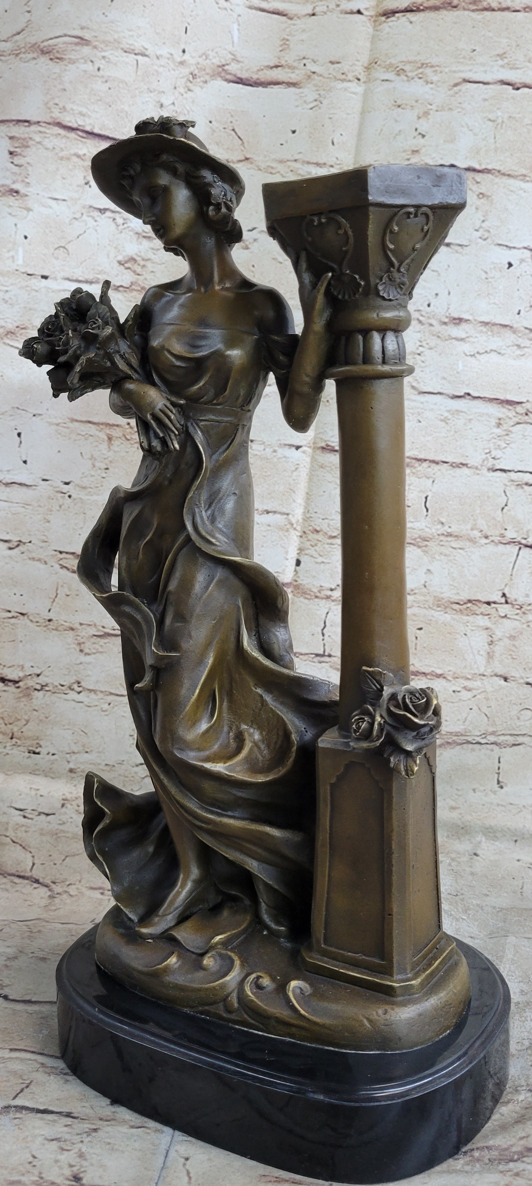 Victorian Captive Lady Holding Bouquet Bronze Sculpture