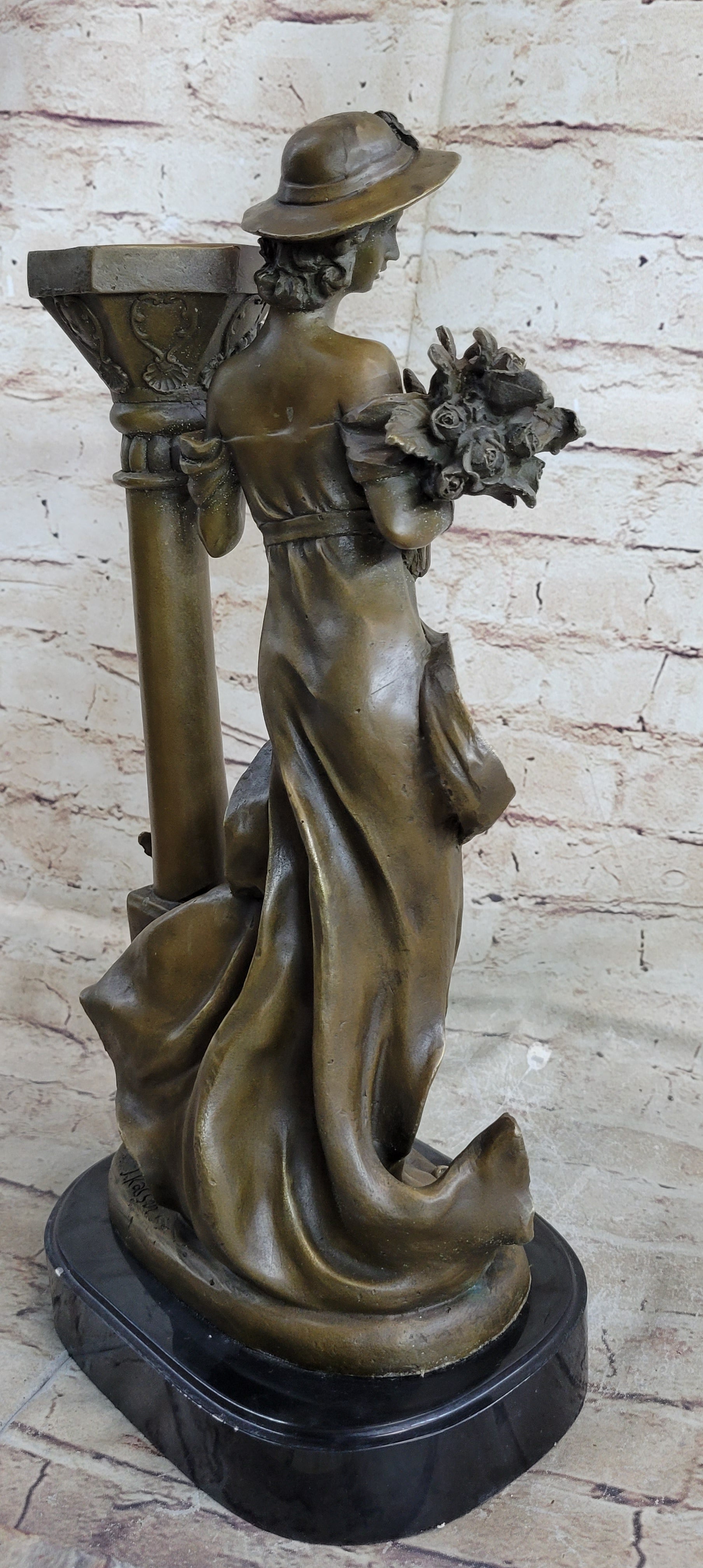 Victorian Captive Lady Holding Bouquet Bronze Sculpture