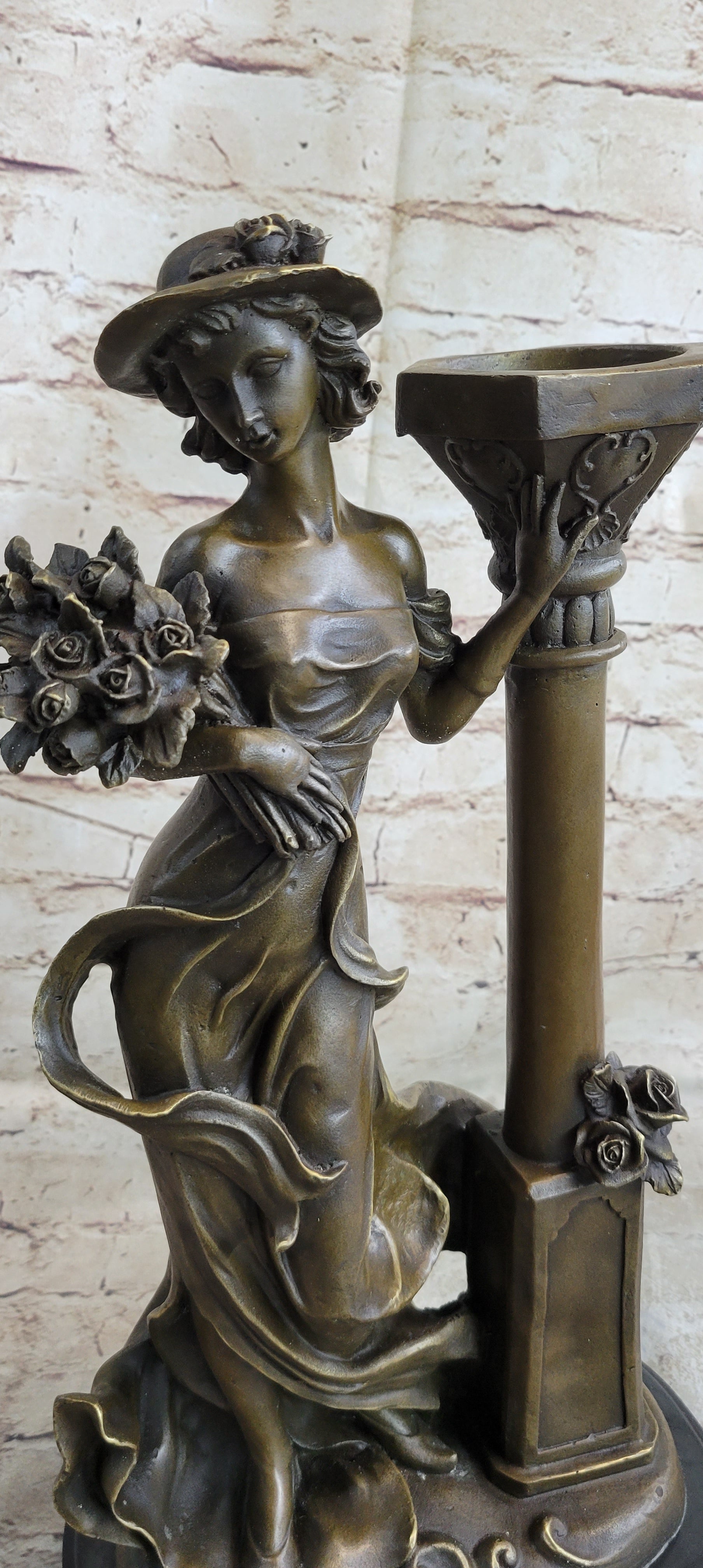 Victorian Captive Lady Holding Bouquet Bronze Sculpture
