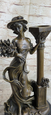 Victorian Captive Lady Holding Bouquet Bronze Sculpture
