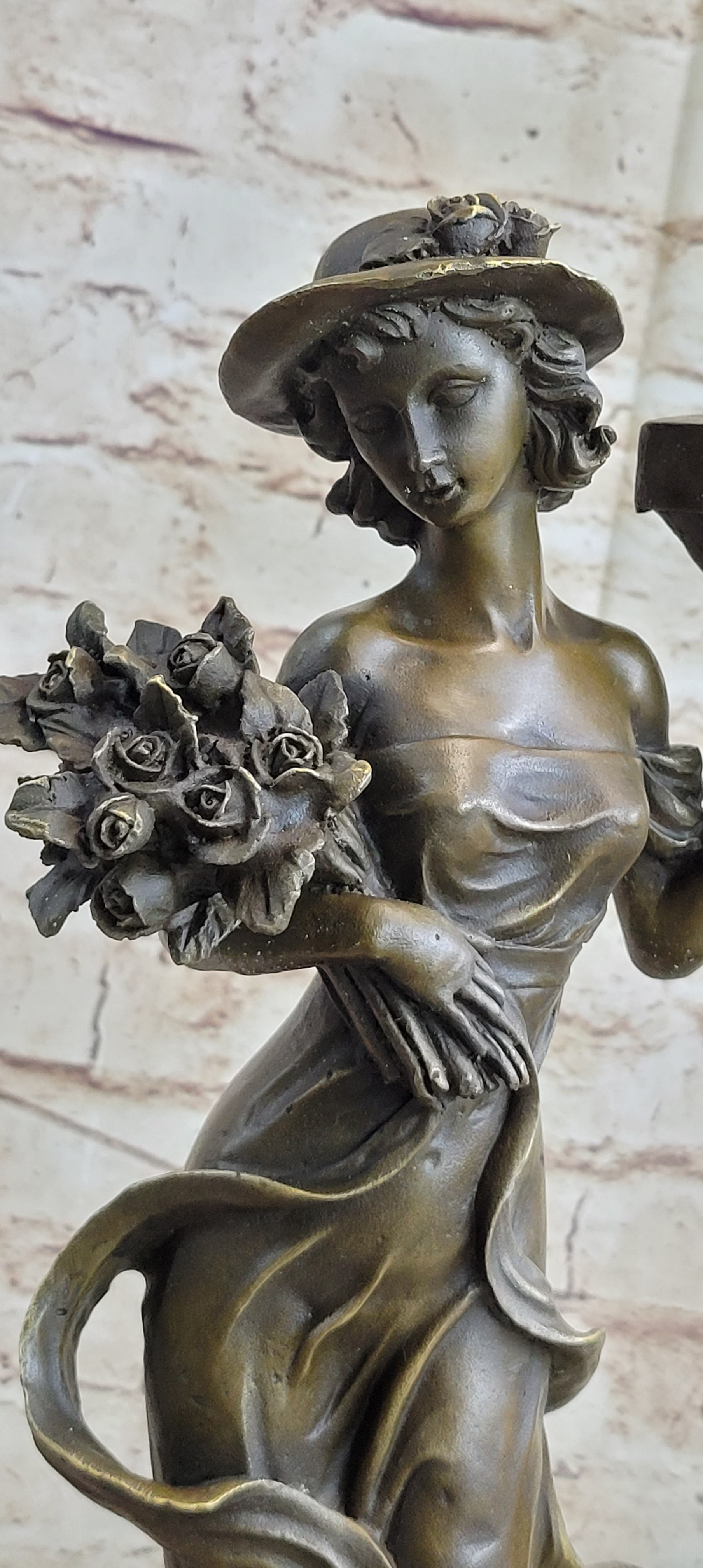 Victorian Captive Lady Holding Bouquet Bronze Sculpture