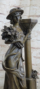 Victorian Captive Lady Holding Bouquet Bronze Sculpture