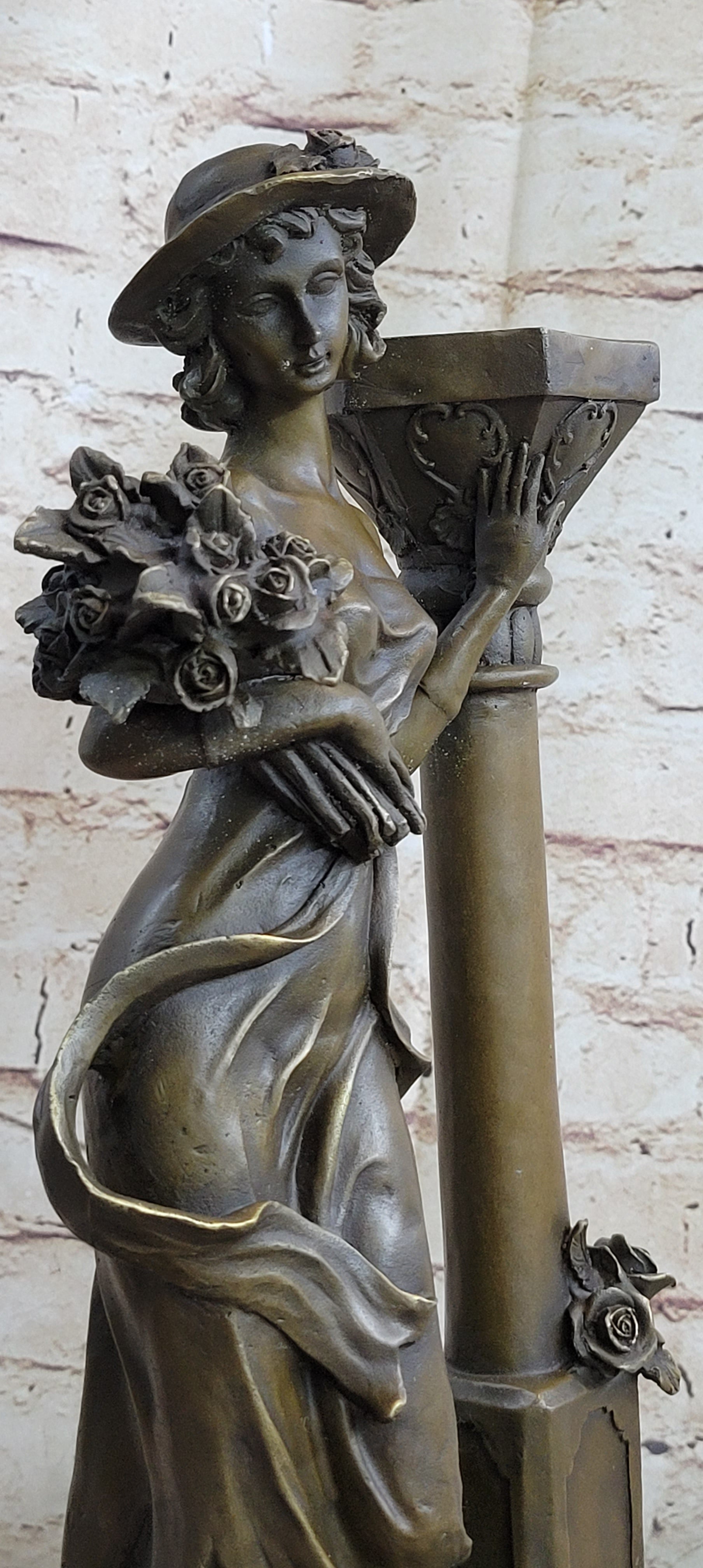 Victorian Captive Lady Holding Bouquet Bronze Sculpture