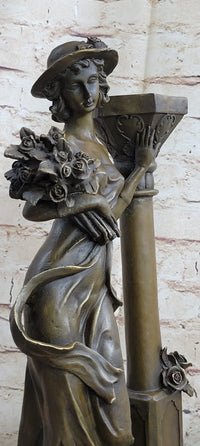 Victorian Captive Lady Holding Bouquet Bronze Sculpture