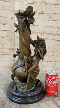 Floral Nymph Bronze Vase Sculpture - Mythological Nature Art