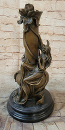 Floral Nymph Bronze Vase Sculpture - Mythological Nature Art