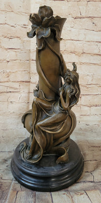 Floral Nymph Bronze Vase Sculpture - Mythological Nature Art