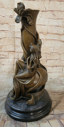 Floral Nymph Bronze Vase Sculpture - Mythological Nature Art