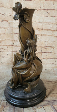 Floral Nymph Bronze Vase Sculpture - Mythological Nature Art