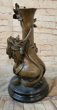 Floral Nymph Bronze Vase Sculpture - Mythological Nature Art