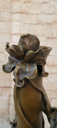 Floral Nymph Bronze Vase Sculpture - Mythological Nature Art
