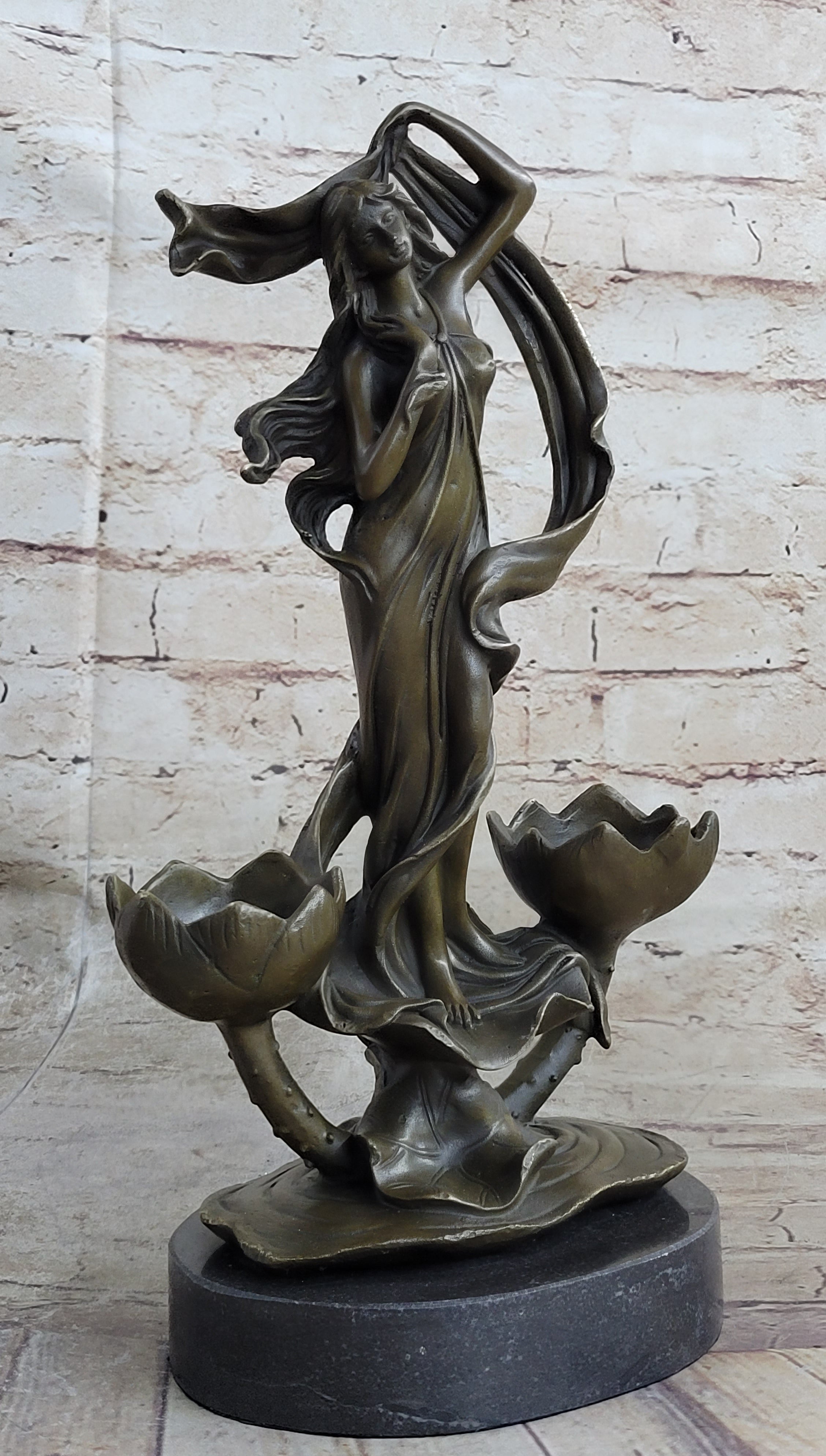 Sensual Floral Bronze Candle Holder Bronze Sculpture Figure
