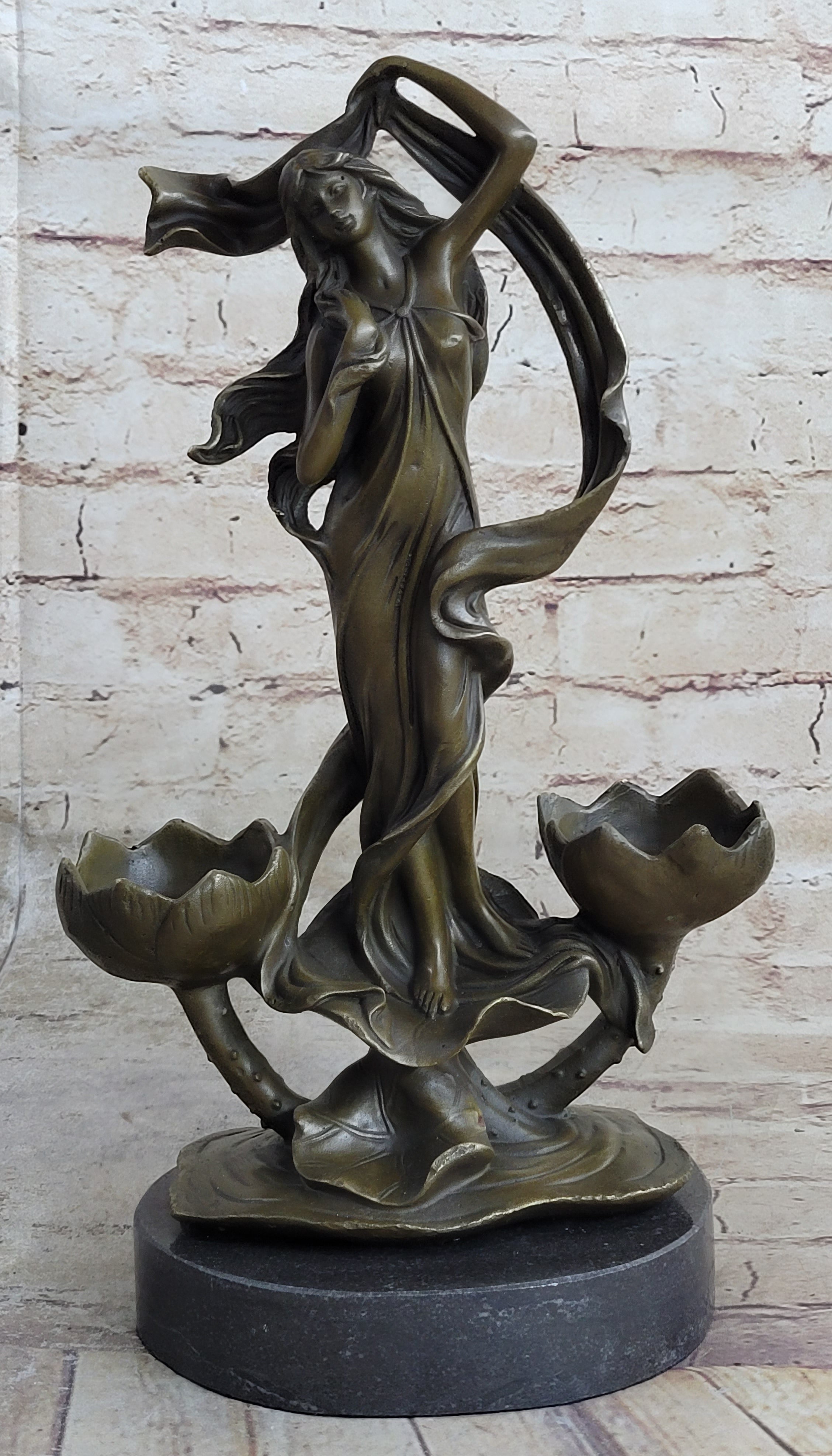 Sensual Floral Bronze Candle Holder Bronze Sculpture Figure