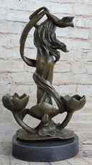 Sensual Floral Bronze Candle Holder Bronze Sculpture Figure