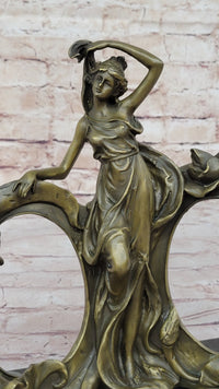 Art Nouveau Bronze Lady Picture Frame Hot Cast Maiden Sculpture
