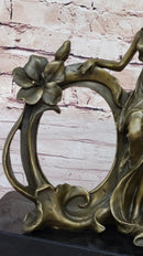 Art Nouveau Bronze Lady Picture Frame Hot Cast Maiden Sculpture