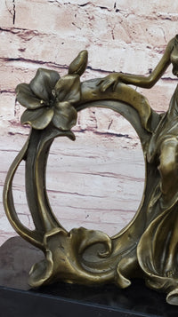 Art Nouveau Bronze Lady Picture Frame Hot Cast Maiden Sculpture