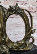 Art Nouveau Bronze Lady Picture Frame Hot Cast Maiden Sculpture