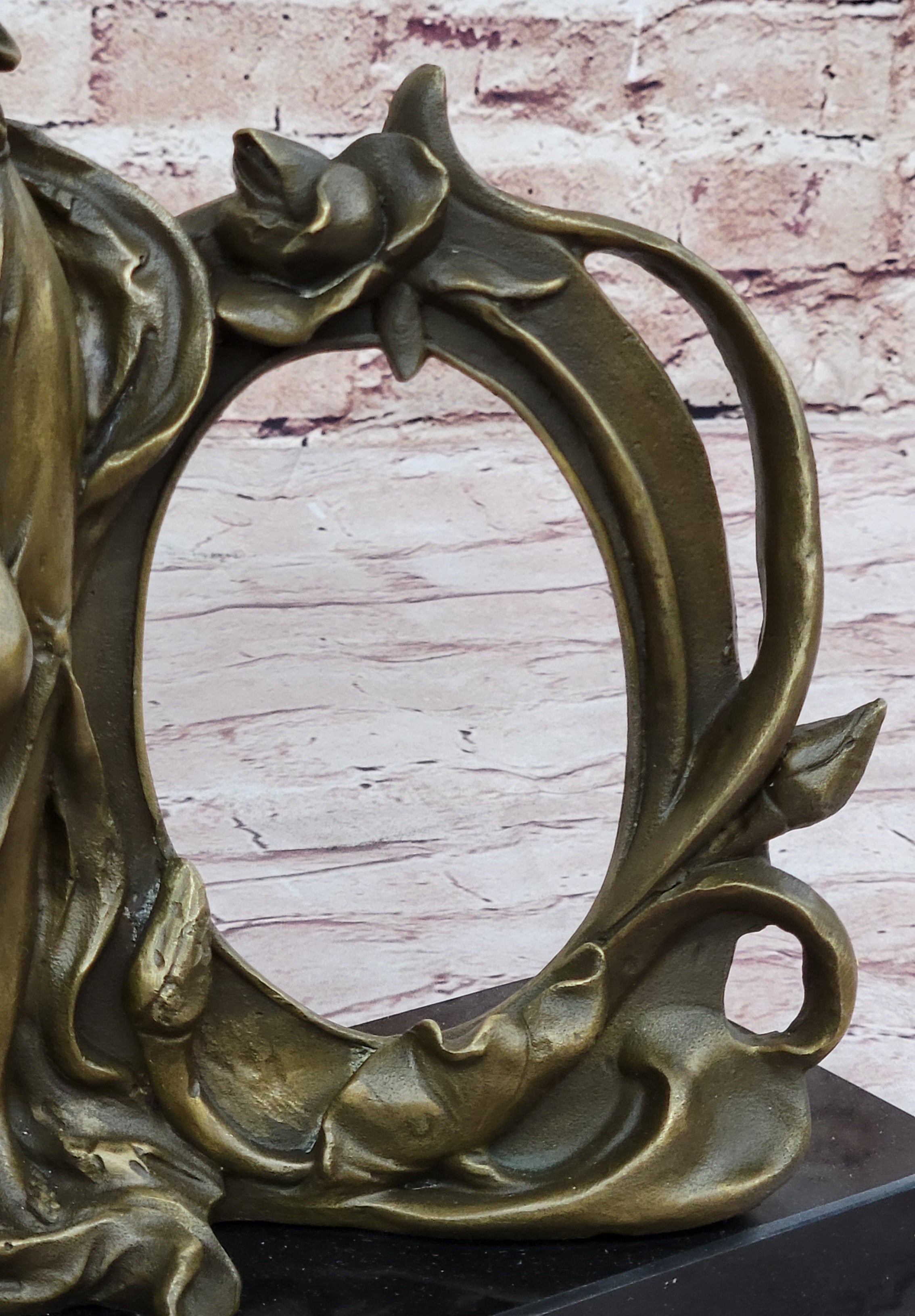 Art Nouveau Bronze Lady Picture Frame Hot Cast Maiden Sculpture