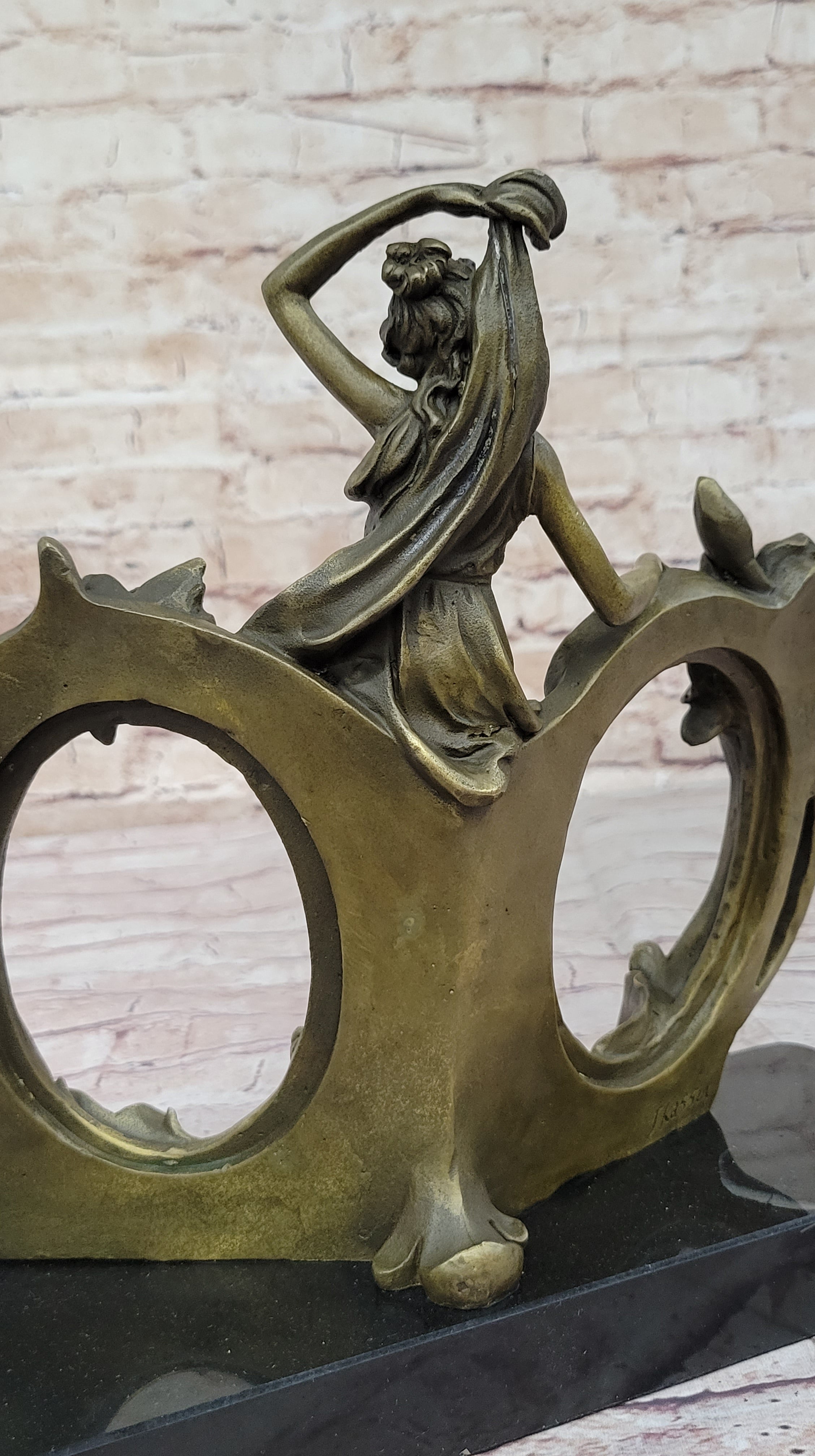 Art Nouveau Bronze Lady Picture Frame Hot Cast Maiden Sculpture