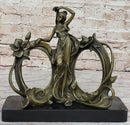 Art Nouveau Bronze Lady Picture Frame Hot Cast Maiden Sculpture