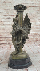 Bronze Fantasy Woman with Dragon & Column Mythical Sculpture