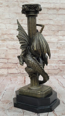Bronze Fantasy Woman with Dragon & Column Mythical Sculpture