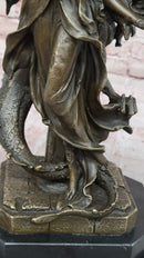 Bronze Fantasy Woman with Dragon & Column Mythical Sculpture