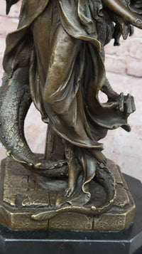 Bronze Fantasy Woman with Dragon & Column Mythical Sculpture