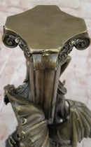 Bronze Fantasy Woman with Dragon & Column Mythical Sculpture
