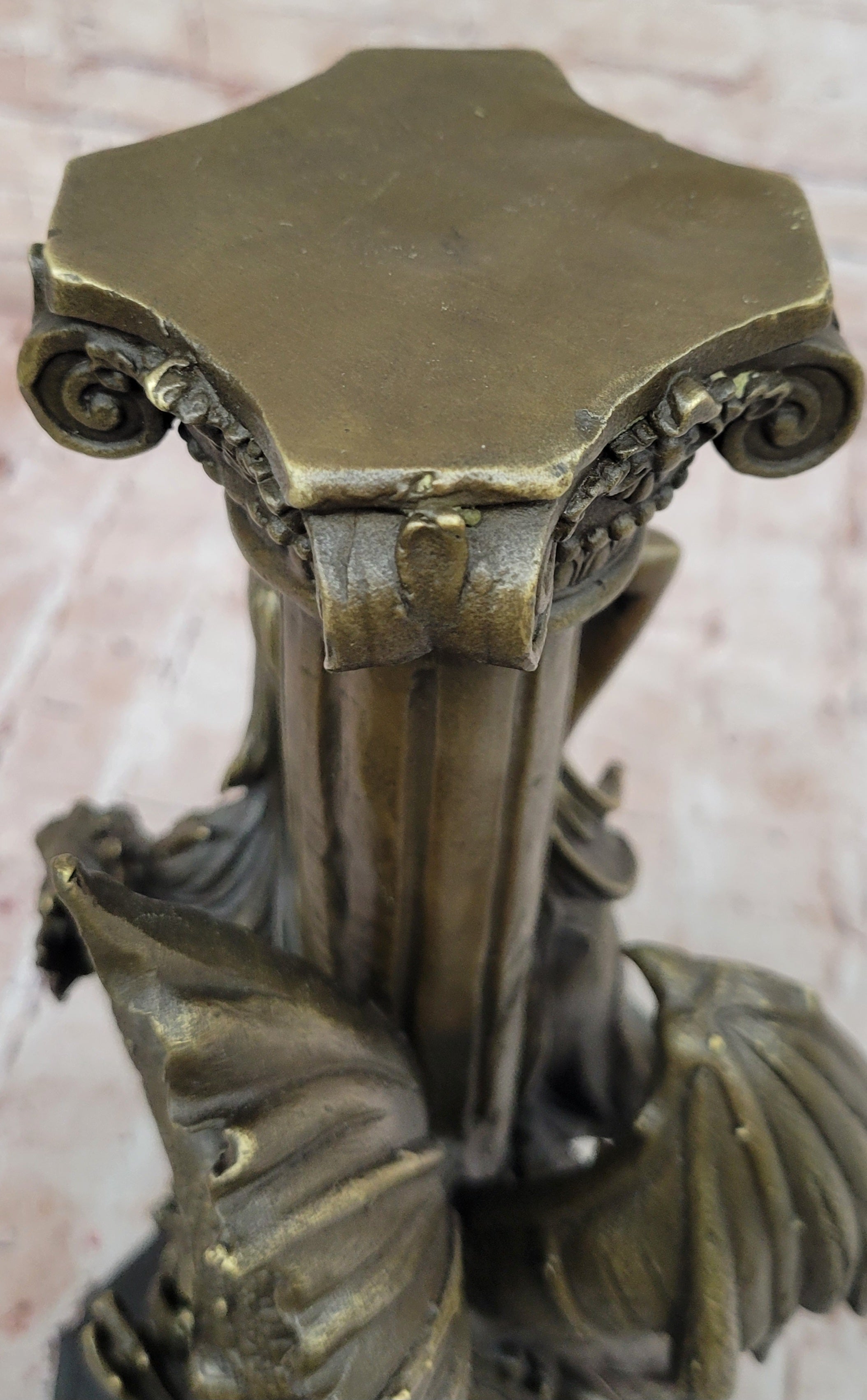 Bronze Fantasy Woman with Dragon & Column Mythical Sculpture