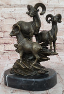 Trio of Mountain Rams Bronze Sculpture on Marble Base