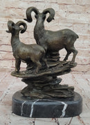 Trio of Mountain Rams Bronze Sculpture on Marble Base