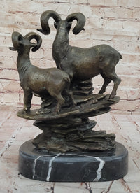 Trio of Mountain Rams Bronze Sculpture on Marble Base