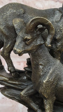 Trio of Mountain Rams Bronze Sculpture on Marble Base