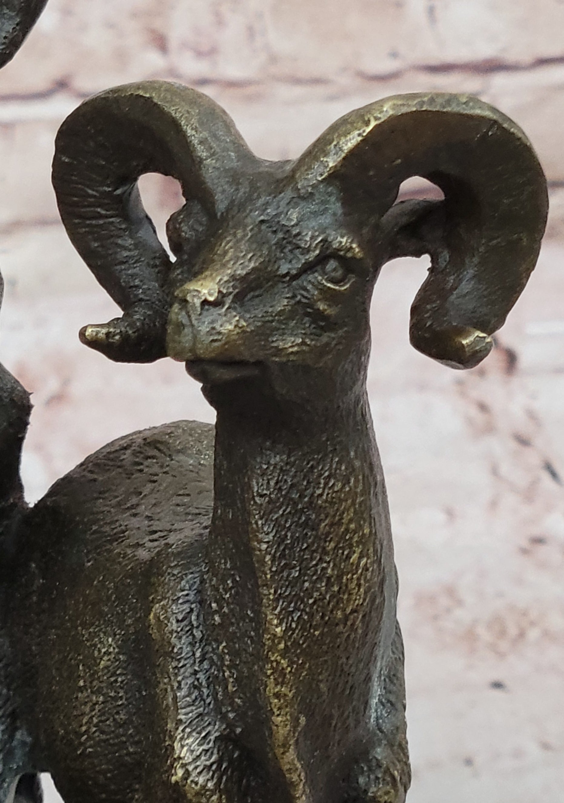 Trio of Mountain Rams Bronze Sculpture on Marble Base