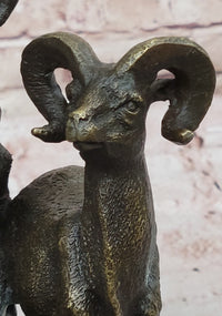 Trio of Mountain Rams Bronze Sculpture on Marble Base