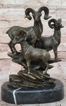 Trio of Mountain Rams Bronze Sculpture on Marble Base