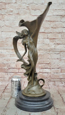 Art Nouveau Nude Sexy Nymph Vase Bronze Sculpture Sale