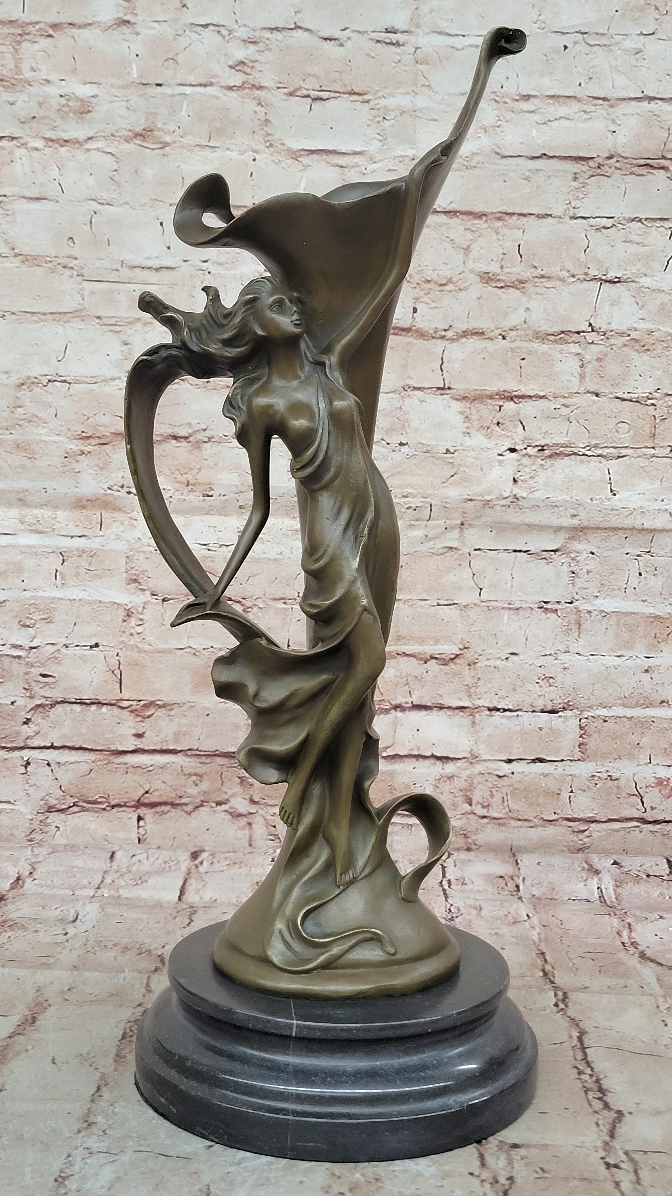Art Nouveau Nude Sexy Nymph Vase Bronze Sculpture Sale