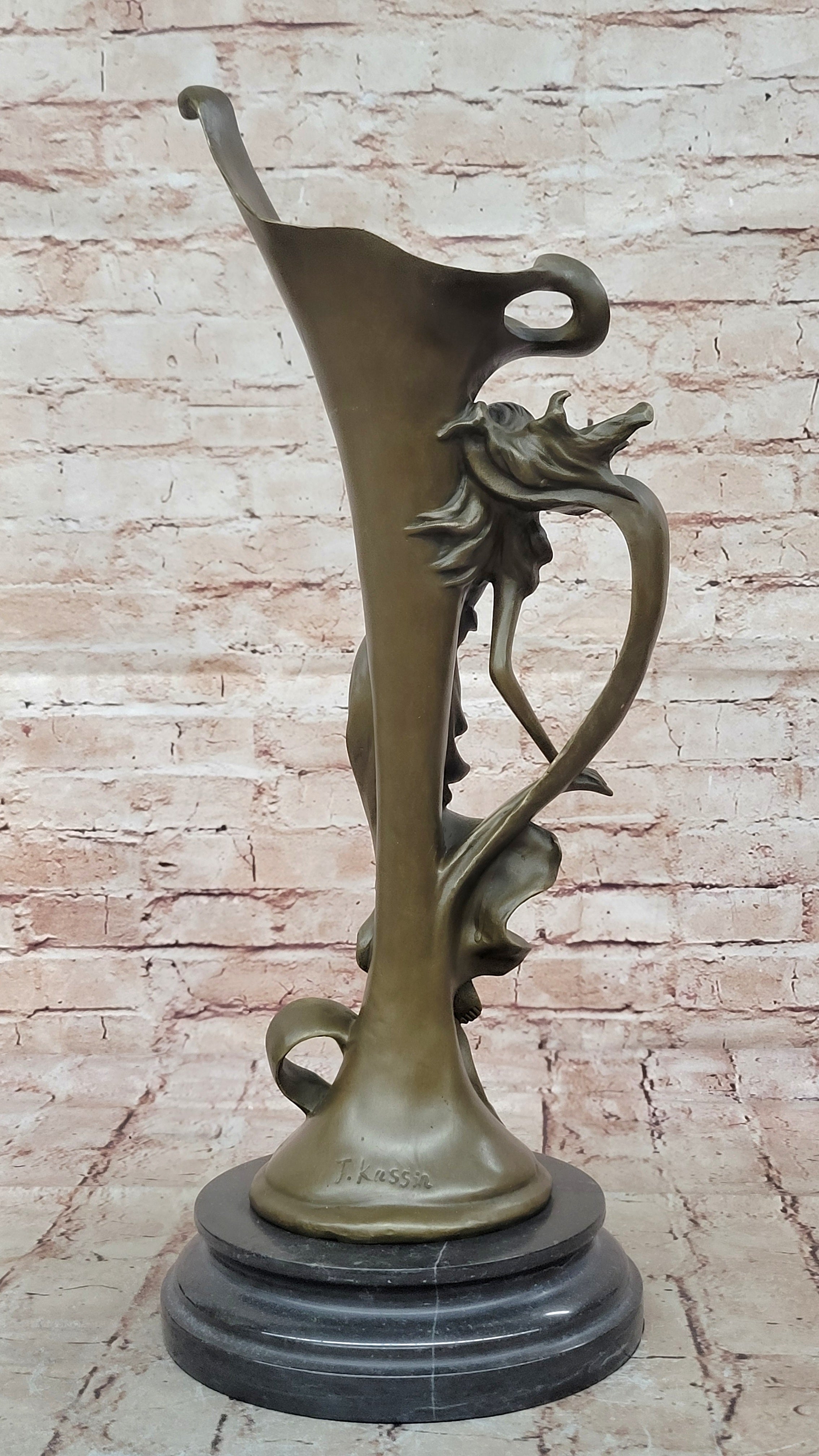Art Nouveau Nude Sexy Nymph Vase Bronze Sculpture Sale