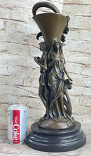 Art Deco Three Nymphs Bronze Vase Sculpture Marble Base
