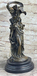 Art Deco Three Nymphs Bronze Vase Sculpture Marble Base
