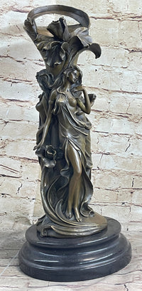 Art Deco Three Nymphs Bronze Vase Sculpture Marble Base