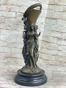 Art Deco Three Nymphs Bronze Vase Sculpture Marble Base