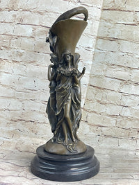 Art Deco Three Nymphs Bronze Vase Sculpture Marble Base
