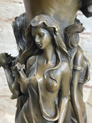 Art Deco Three Nymphs Bronze Vase Sculpture Marble Base
